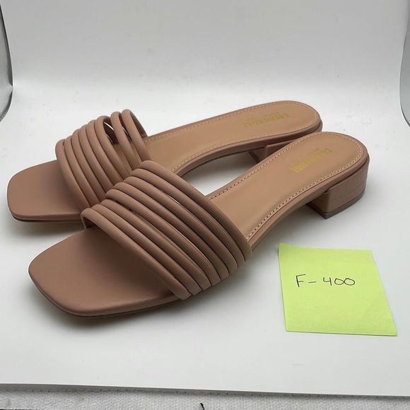 CUSHIONAIRE Women's strappy low block heel slide sandal 9 Nude - Picture 3 of 5